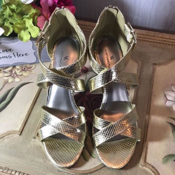 Worthington Gold Snakeskin Strappy Heels Wedding Formal Date Prom 8.5 New in Box - Picture 6 of 9